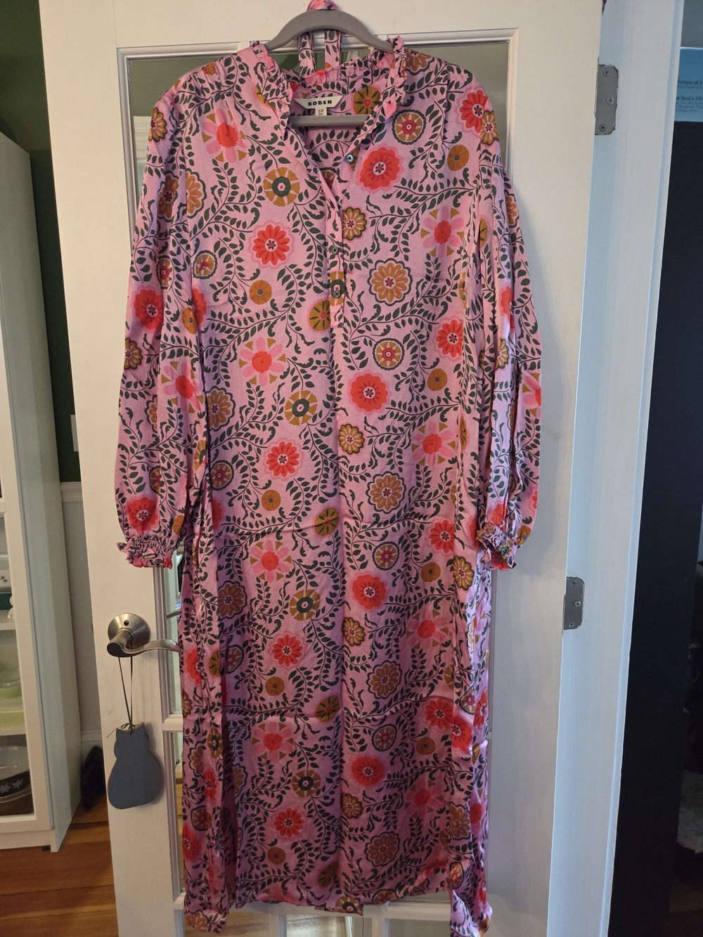 Boden Pink Floral Belted Midi Satin Dress - Size 14 - Picture 6 of 12